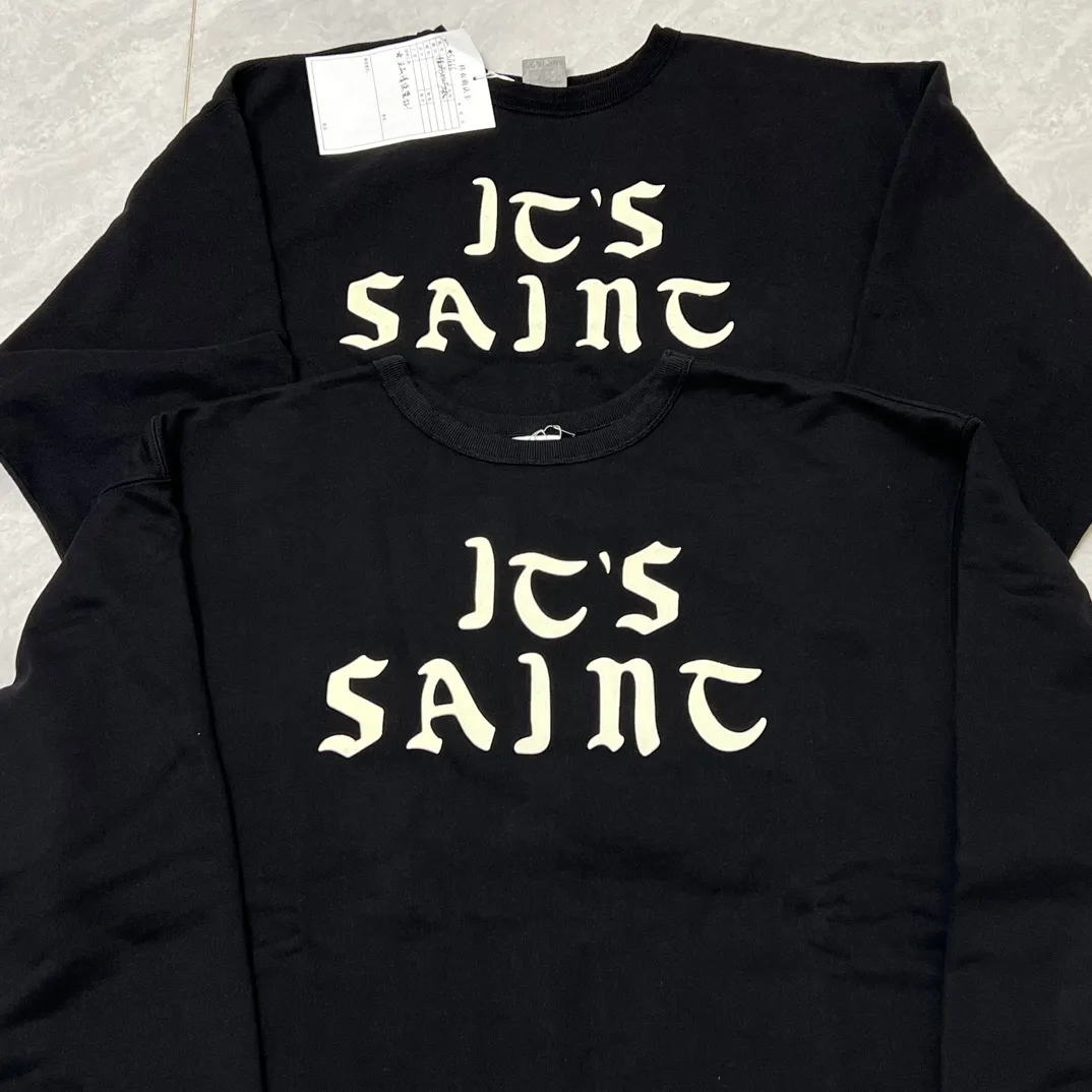Printing proofing SAINT Mxxxxxx CREW SWT/IT'S SAINT/BLK flocked SAINT sweatshirt black S-XL ⚠️Note important point: this is flocked printing